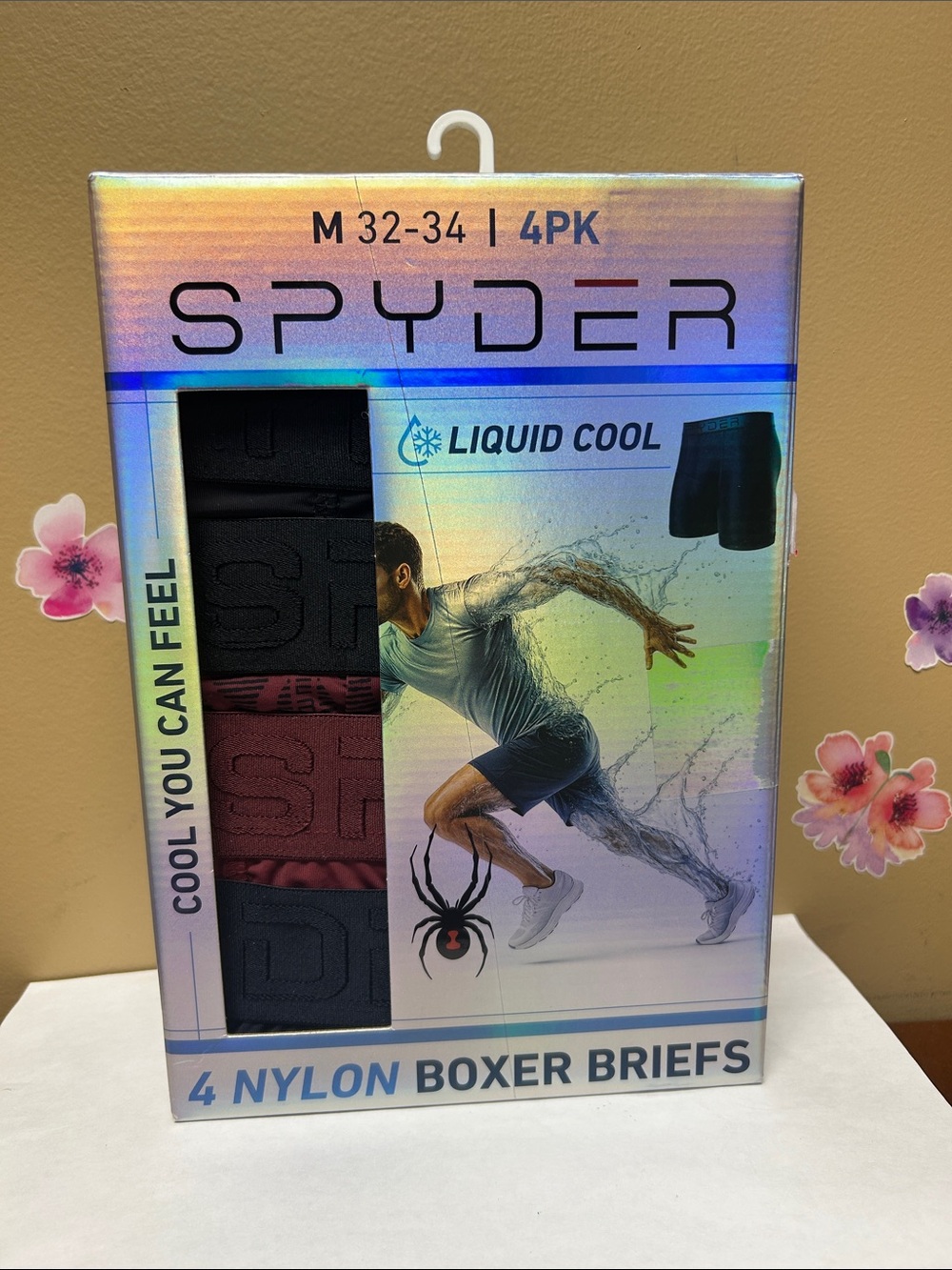 Spyder 4-Pack Nylon Boxer Briefs - M 32-34 (black & burgandy)